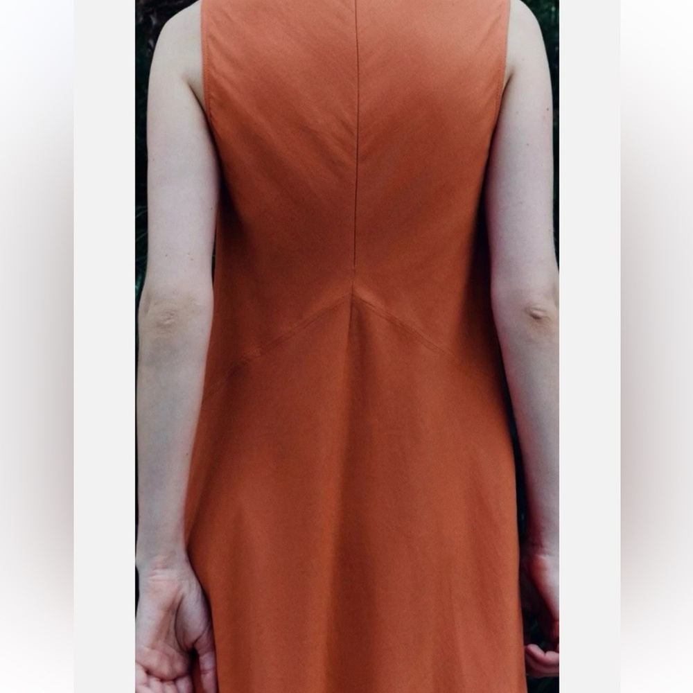 Zara Orange Sleeveless Linen Blend Maxi Sheath Dress Size Small - Picture 3 of 16